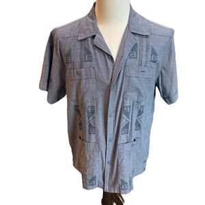 Howler Brothers Guayabera Short Sleeve Shirt in Indigo Blue Oxford Medium